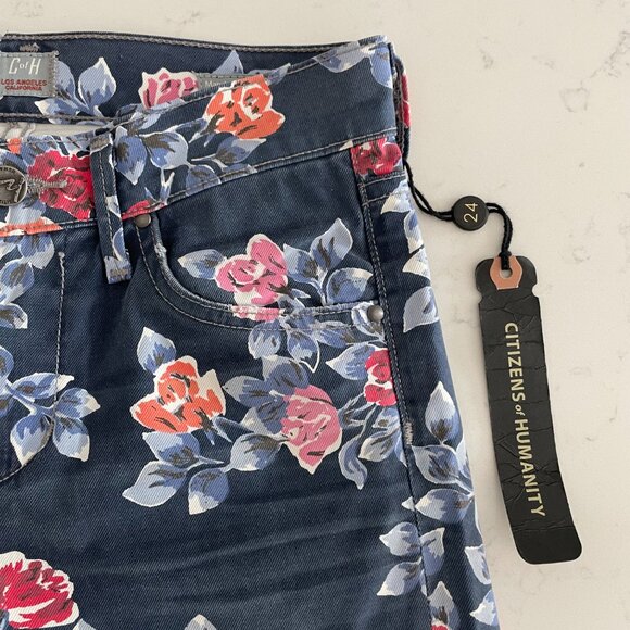 Aritzia Citizens of Humanity Mandy HiWaist Retro Slim RollUp Jeans Rose Navy 24 - Picture 5 of 16